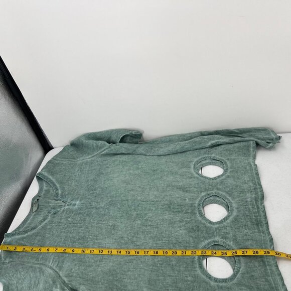 CHEYENNE S/M 100% Linen Tunic Sage Green Circle Cutout Artsy Lagenlook Top - Picture 10 of 11